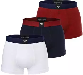 Emporio Armani Essential Logolabel Trunks 3er-Pack Stretch Cotton (EM002205-AF25033-M0370-XXL) wei&szlig;/blau/rot