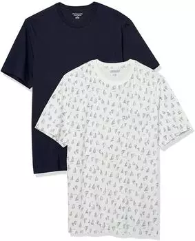 Amazon Essentials T-Shirt Slim Fit Kurzarm V-Ausschnitt 2er-Pack (AEM20111SS22) bootsmuster/marineblau