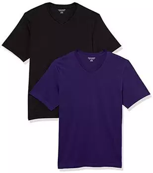 Amazon Essentials T-Shirt Slim Fit Kurzarm V-Ausschnitt 2er-Pack (AEM20119SS22) schwarz/dunkelpurpur