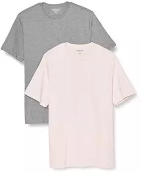 Amazon Essentials T-Shirt Slim Fit Kurzarm V-Ausschnitt 2er-Pack (AEM20113SS22) blassrosa/grau meliert