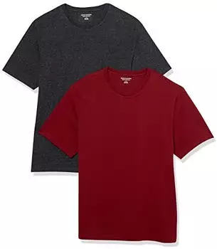 Amazon Essentials T-Shirt Kurzarm V-Ausschnitt 2er Pack Regular Fit (AEM20112SS22) burgunderrot/dunkelgrau meliert