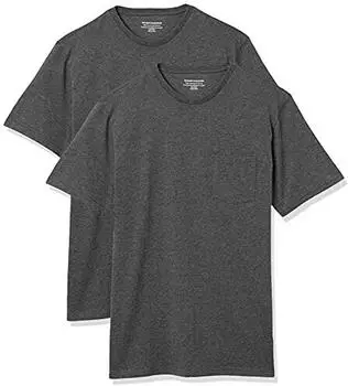Amazon Essentials T-Shirt Kurzarm V-Ausschnitt 2er Pack Regular Fit (AEM20113SS22) dunkelgrau meliert