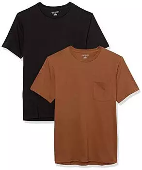Amazon Essentials Slim-Fit Kurzarm-T-Shirt mit V-Ausschnitt, 2er-Pack (AEM20112SS22) braun/schwarz