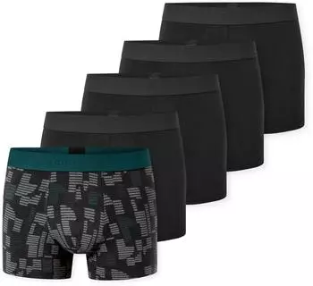 Schiesser Shorts 5er-Pack schwarz/ gr&uuml;n gemustert - 95/5 (183214-930)