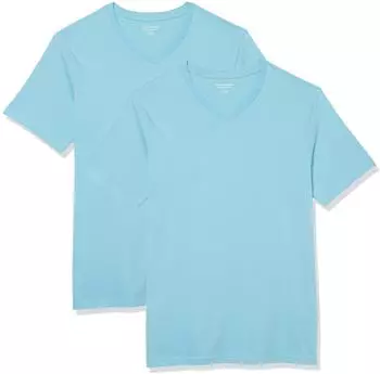Amazon Essentials T-Shirt Kurzarm V-Ausschnitt 2er Pack Regular Fit (AEM20113SS22) hellblau