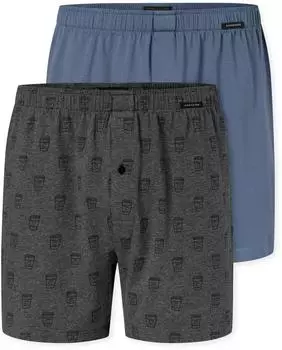 Schiesser Boxershorts 2er-Pack Jersey uni/gemustert blau/ grau - Boxershorts Multipack (184161-909)