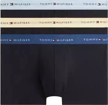 Tommy Hilfiger Signature Cotton 3er-Pack Boxershorts in Marineblau mit blau/beigen Bundabschl&uuml;ssen-Schwarz (UM0UM038740WP)