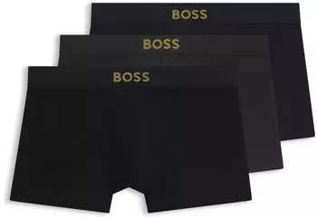 Hugo Boss Dreierpack Boxershorts aus Stretch-Baumwolle in Geschenkbox - Style Trunk 3P Gold Logo G 50570030 Schwarz