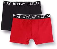 REPLAY Herren Boxer Shorts, 2er Pack - Trunks, Cotton Stretch Rot/Schwarz L