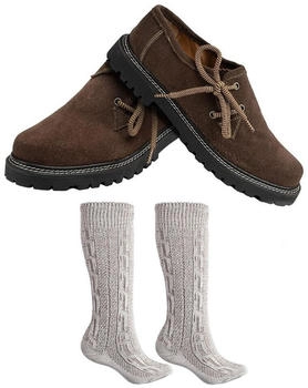 German Wear Trachtenschuhe Trachtensocken Set Haferlschuhe Velour dunkelbraun