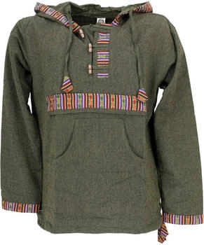Guru-Shop Yoga Hemd Goa Hemd Ethno Sweatshirt Freizeit Hoodie grün