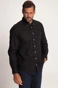 JP 1880 Leinenmixhemd Langarm Buttondown-Kragen Modern Fit schwarz