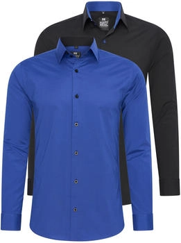 Rusty Neal Langarmhemd blau schwarz Slim-Fit