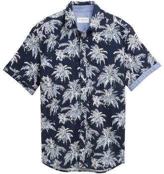 Tom Tailor Regular Fit Kurzarmhemd mit Palmen-Print navy blue stripe palm design (1046085_37972)