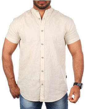 Carisma Leinen Baumwoll Mix Casual Stehkragen Hemd 9337 beige