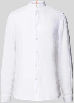 Boss Orange Leinenhemd 'Race' Regular Fit Stehkragen weiss