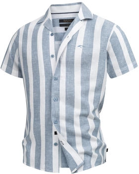 Indicode Hemd Kurzarm blau Regular Fit Leinen