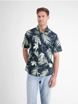 Lerros Kurzarmhemd Regular Fit Print dunkelblau schwarz