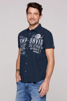 Camp David Kurzarm-Streifenhemd Label-Stickereien navy