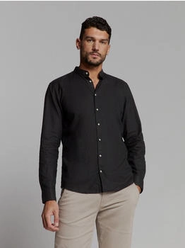 No Excess Leinenhemd Granddad Solid With Linen schwarz