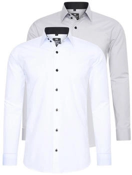 Rusty Neal Langarmhemd Slim-Fit weiß grau