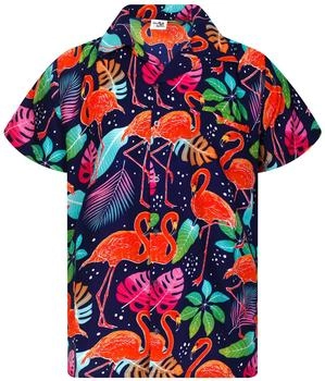 King Kameha Funky Hawaii-Hemd Flamingos navy-blau