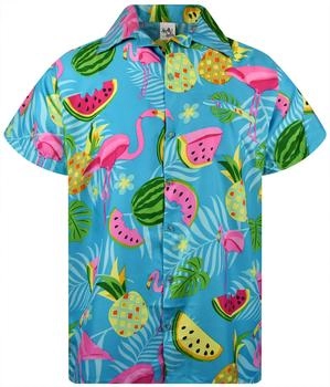 King Kameha Funky Hawaii-Hemd Flamingo-Melon türkis