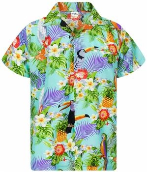 King Kameha Funky Hawaii-Hemd Parrot-Cockatoo hell-blau
