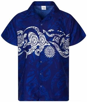 King Kameha Funky Hawaii-Hemd Maori-Chest blau