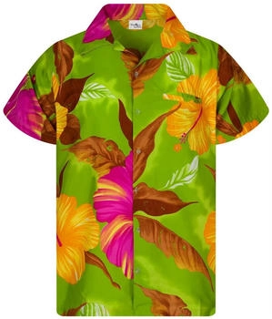 King Kameha Funky Hawaii-Hemd Hell-grün Big-Flower