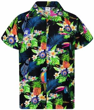 King Kameha Funky Hawaii-Hemd Parrot-Cockatoo schwarz