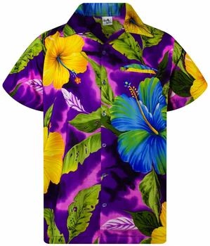 King Kameha Funky Hawaii-Hemd Kurzarm Big-Flower violett