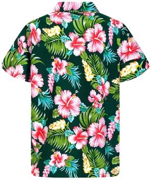 King Kameha Funky Hawaii-Hemd JK-Hibiscus-New dunkelgrün