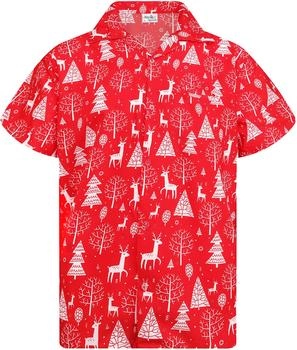 King Kameha Funky-Hawaii-Hemd Weihnachten Kurzarm Christmas-Reindeer-Allover rot