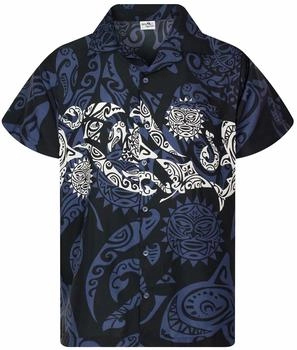 King Kameha Funky Hawaii-Hemd Maori-Chest schwarz