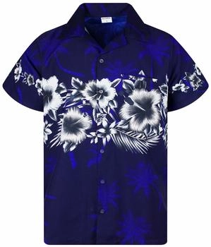 King Kameha Funky Hawaii-Hemd Flower-Chest navy-blau