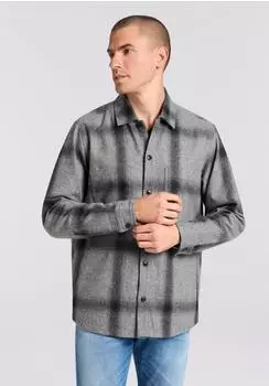 Boss Orange Langarmhemd Locky melierte Wollmischung Karo-Design