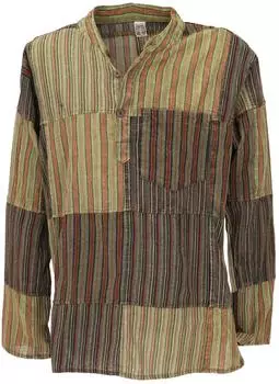 Guru-Shop Ethno Patchworkhemd stonewash grün mix