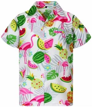 King Kameha Funky Hawaii-Hemd Flamingo-Melon weiss