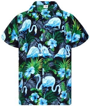 King Kameha Funky Hawaii-Hemd Flamingo-Flowers schwarz blau