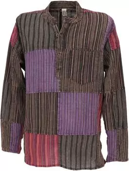 Guru-Shop Ethno Patchworkhemd stonewash braun mix