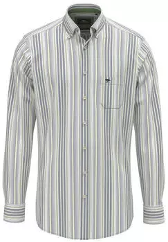 Fynch-Hatton Washed Oxford Stripe Langarmhemd avocado