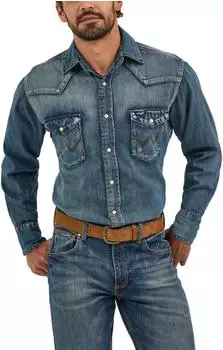 Wrangler Cowboy-Schnitt Western Chambray Snap Langarm antikblau