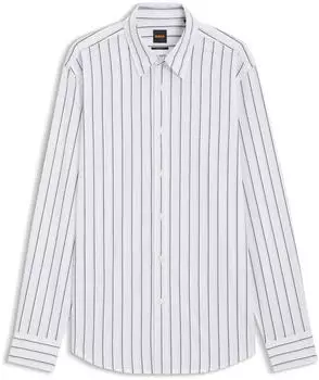 Hugo Boss Regular-Fit Hemd aus bedruckter Baumwoll-Popeline Style Relegant_6_M 50553704 Weiß gestreift