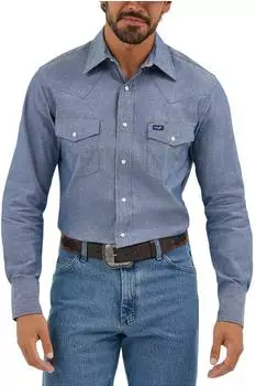 Wrangler Ms70919 Button Down Shirts medium blue chambray