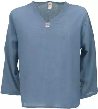 Guru-Shop Yoga Hemd mit Stehkragen, Langarm Schlupfhemd blau