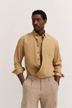 Bugatti Soft Cotton Langarmhemd Modern Fit mit Button-Down-Kragen beige