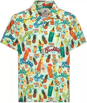 King Kerosin Tiki Cocktails Kurzarmhemd aus Bio-Baumwolle hellgrün