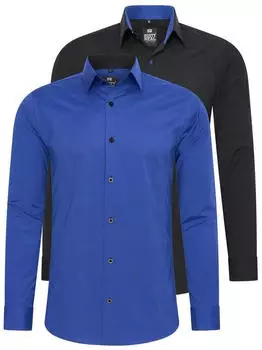 Rusty Neal Longshirt Oil Wash Faded Slim-Fit sax-schwarz