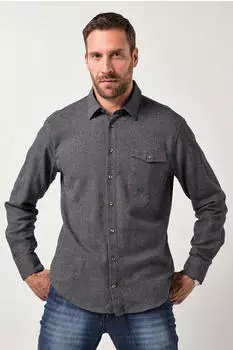JP 1880 Kariertes Hemd Langarm Kentkragen Modern Fit grau